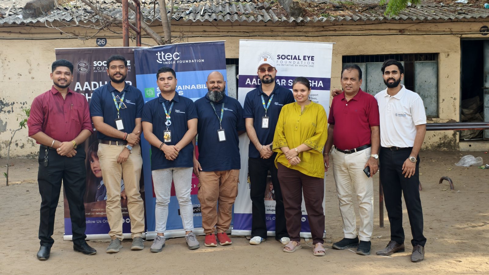 Social Eye Foundation and TTEC India Foundation team members at an Aadhaar Shiksha school visit.