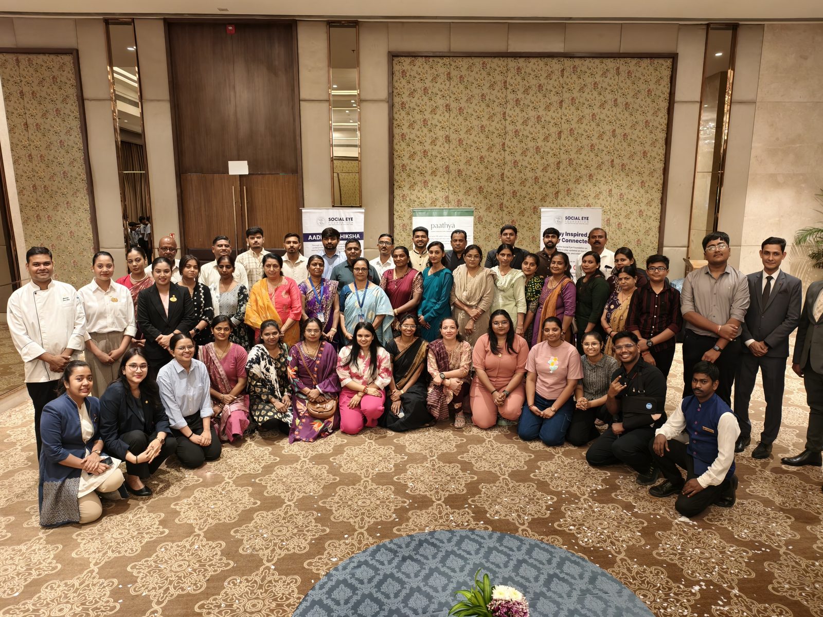 Group photograph of Social Eye Foundation staff and volunteers at an Aadhaar Shiksha event.